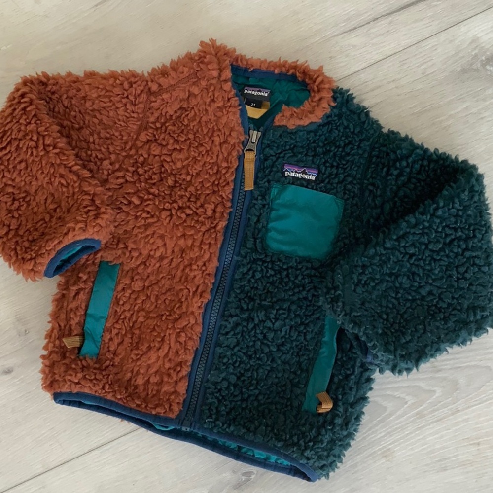 Patagonia Baby Kids Retro X Fleece Jacket - Rust and Teal Size 2T Windproof